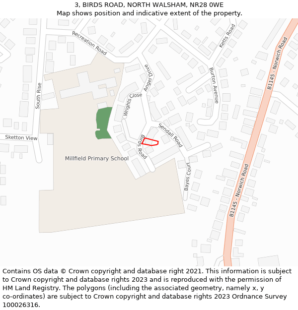 3, BIRDS ROAD, NORTH WALSHAM, NR28 0WE: Location map and indicative extent of plot
