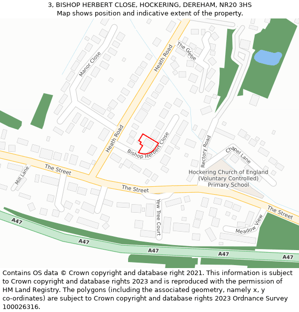 3, BISHOP HERBERT CLOSE, HOCKERING, DEREHAM, NR20 3HS: Location map and indicative extent of plot