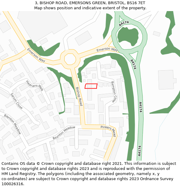 3, BISHOP ROAD, EMERSONS GREEN, BRISTOL, BS16 7ET: Location map and indicative extent of plot