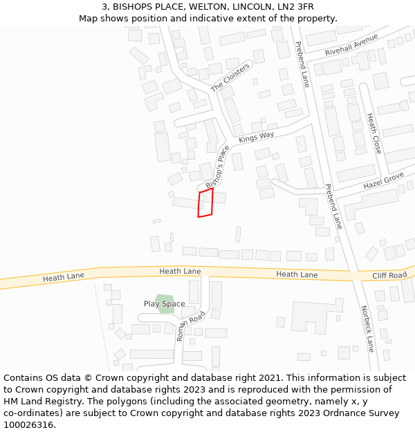 3, BISHOPS PLACE, WELTON, LINCOLN, LN2 3FR: Location map and indicative extent of plot