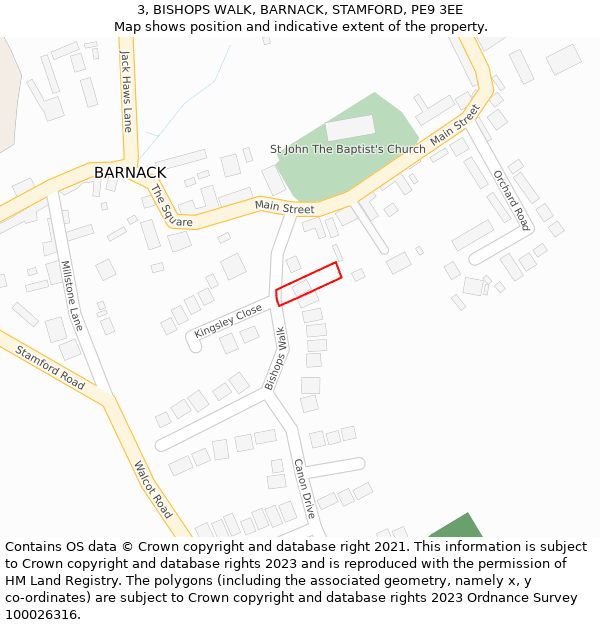 3, BISHOPS WALK, BARNACK, STAMFORD, PE9 3EE: Location map and indicative extent of plot