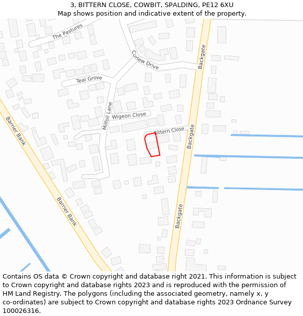 3, BITTERN CLOSE, COWBIT, SPALDING, PE12 6XU: Location map and indicative extent of plot