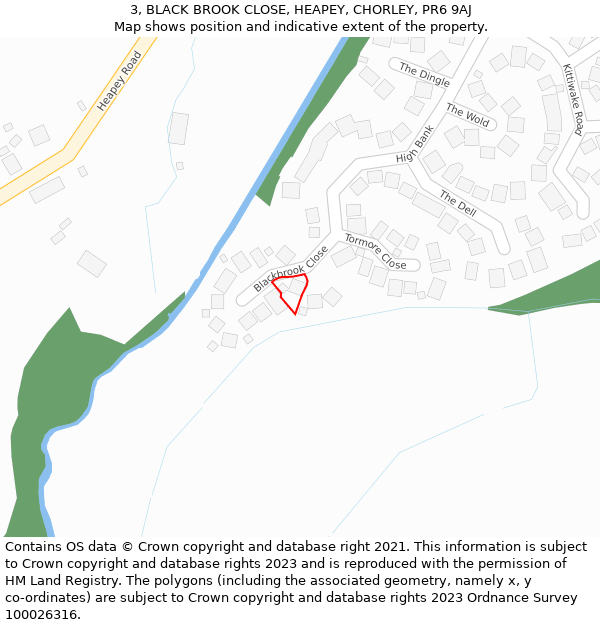 3, BLACK BROOK CLOSE, HEAPEY, CHORLEY, PR6 9AJ: Location map and indicative extent of plot