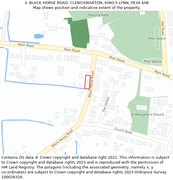 3, BLACK HORSE ROAD, CLENCHWARTON, KING'S LYNN, PE34 4AB: Location map and indicative extent of plot