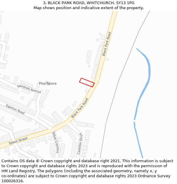 3, BLACK PARK ROAD, WHITCHURCH, SY13 1PG: Location map and indicative extent of plot