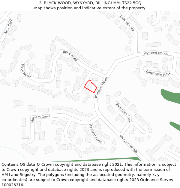 3, BLACK WOOD, WYNYARD, BILLINGHAM, TS22 5GQ: Location map and indicative extent of plot