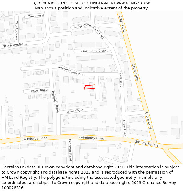 3, BLACKBOURN CLOSE, COLLINGHAM, NEWARK, NG23 7SR: Location map and indicative extent of plot