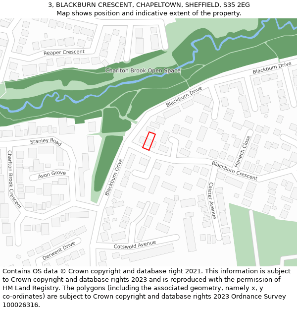 3, BLACKBURN CRESCENT, CHAPELTOWN, SHEFFIELD, S35 2EG: Location map and indicative extent of plot