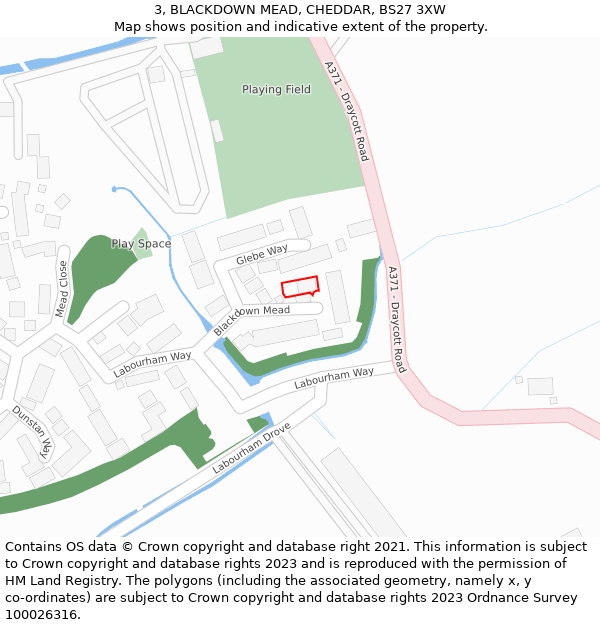 3, BLACKDOWN MEAD, CHEDDAR, BS27 3XW: Location map and indicative extent of plot