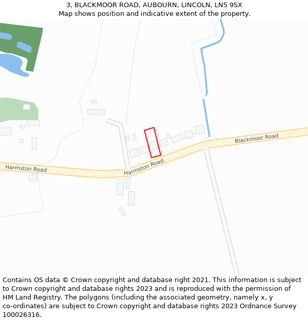 3, BLACKMOOR ROAD, AUBOURN, LINCOLN, LN5 9SX: Location map and indicative extent of plot