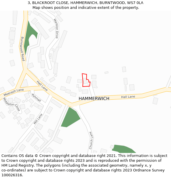 3, BLACKROOT CLOSE, HAMMERWICH, BURNTWOOD, WS7 0LA: Location map and indicative extent of plot