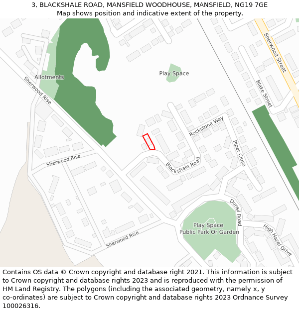 3, BLACKSHALE ROAD, MANSFIELD WOODHOUSE, MANSFIELD, NG19 7GE: Location map and indicative extent of plot