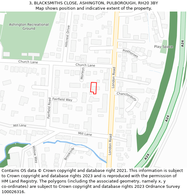 3, BLACKSMITHS CLOSE, ASHINGTON, PULBOROUGH, RH20 3BY: Location map and indicative extent of plot