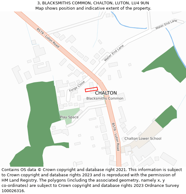 3, BLACKSMITHS COMMON, CHALTON, LUTON, LU4 9UN: Location map and indicative extent of plot