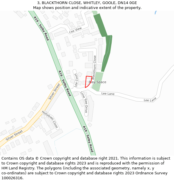 3, BLACKTHORN CLOSE, WHITLEY, GOOLE, DN14 0GE: Location map and indicative extent of plot