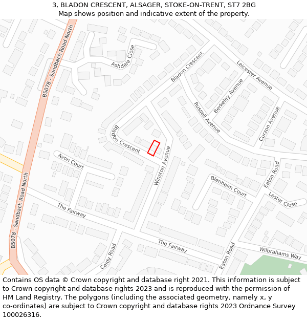 3, BLADON CRESCENT, ALSAGER, STOKE-ON-TRENT, ST7 2BG: Location map and indicative extent of plot