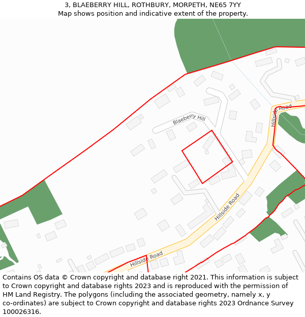 3, BLAEBERRY HILL, ROTHBURY, MORPETH, NE65 7YY: Location map and indicative extent of plot