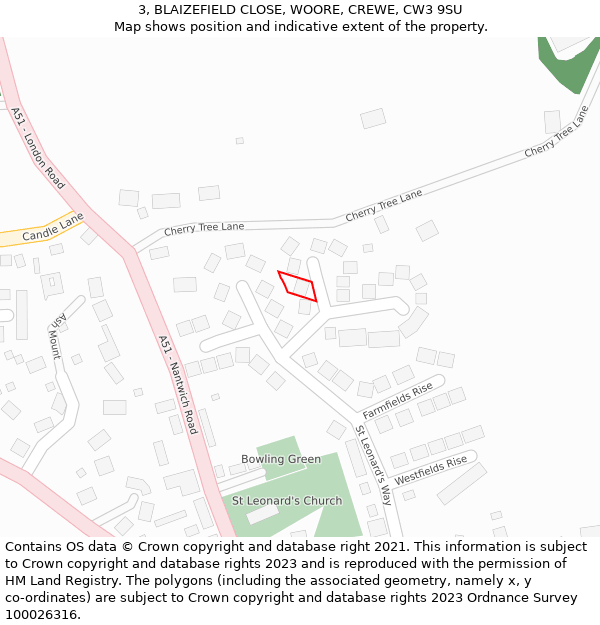 3, BLAIZEFIELD CLOSE, WOORE, CREWE, CW3 9SU: Location map and indicative extent of plot