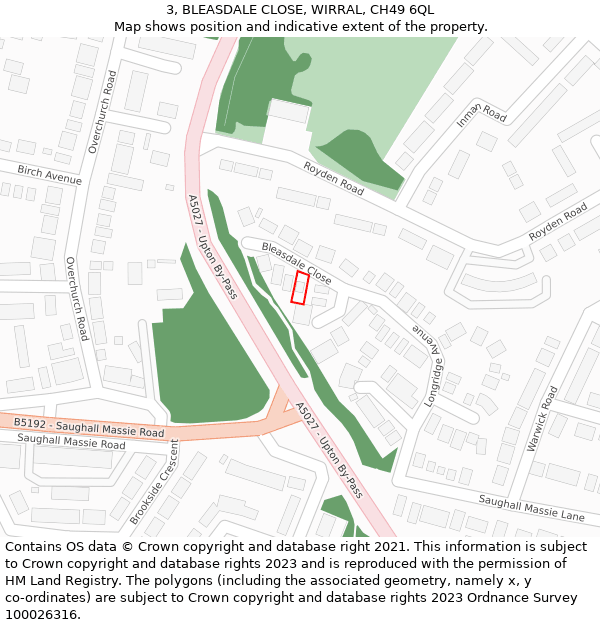 3, BLEASDALE CLOSE, WIRRAL, CH49 6QL: Location map and indicative extent of plot