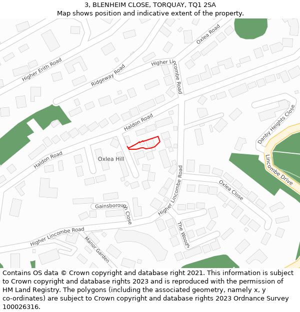 3, BLENHEIM CLOSE, TORQUAY, TQ1 2SA: Location map and indicative extent of plot