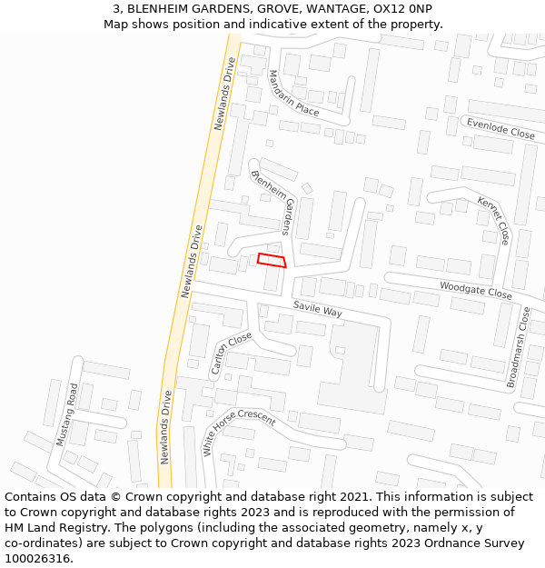 3, BLENHEIM GARDENS, GROVE, WANTAGE, OX12 0NP: Location map and indicative extent of plot