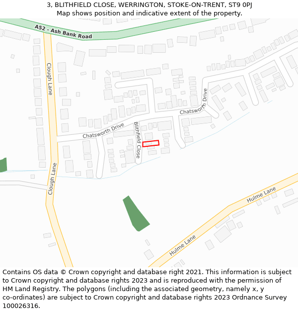 3, BLITHFIELD CLOSE, WERRINGTON, STOKE-ON-TRENT, ST9 0PJ: Location map and indicative extent of plot