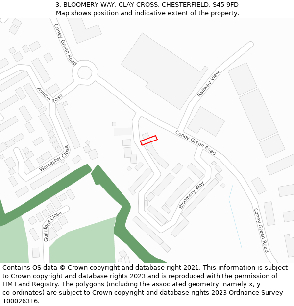 3, BLOOMERY WAY, CLAY CROSS, CHESTERFIELD, S45 9FD: Location map and indicative extent of plot