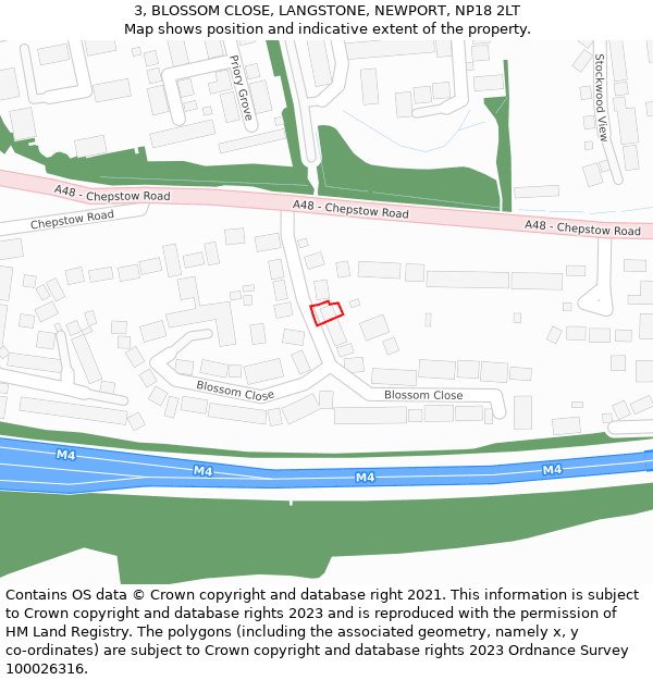 3, BLOSSOM CLOSE, LANGSTONE, NEWPORT, NP18 2LT: Location map and indicative extent of plot
