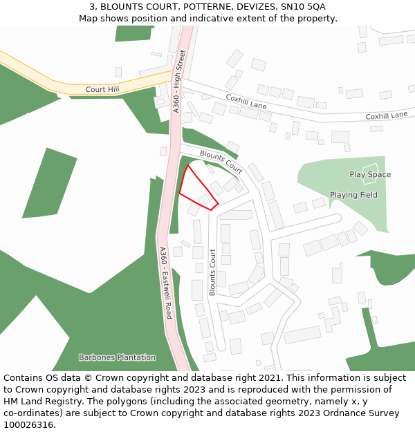 3, BLOUNTS COURT, POTTERNE, DEVIZES, SN10 5QA: Location map and indicative extent of plot