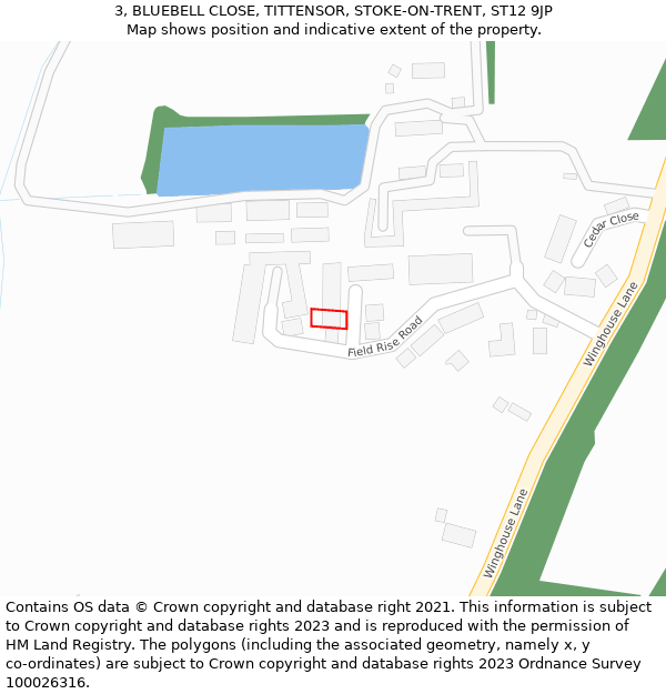 3, BLUEBELL CLOSE, TITTENSOR, STOKE-ON-TRENT, ST12 9JP: Location map and indicative extent of plot