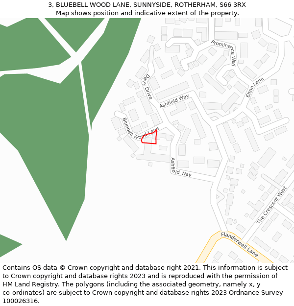 3, BLUEBELL WOOD LANE, SUNNYSIDE, ROTHERHAM, S66 3RX: Location map and indicative extent of plot