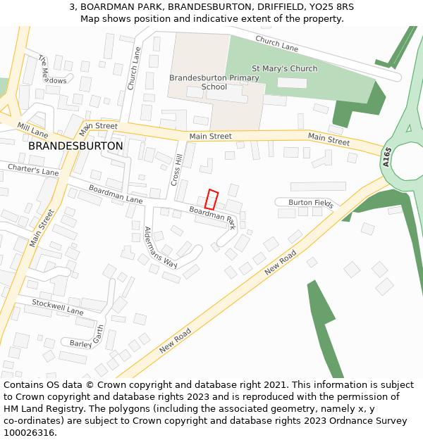 3, BOARDMAN PARK, BRANDESBURTON, DRIFFIELD, YO25 8RS: Location map and indicative extent of plot