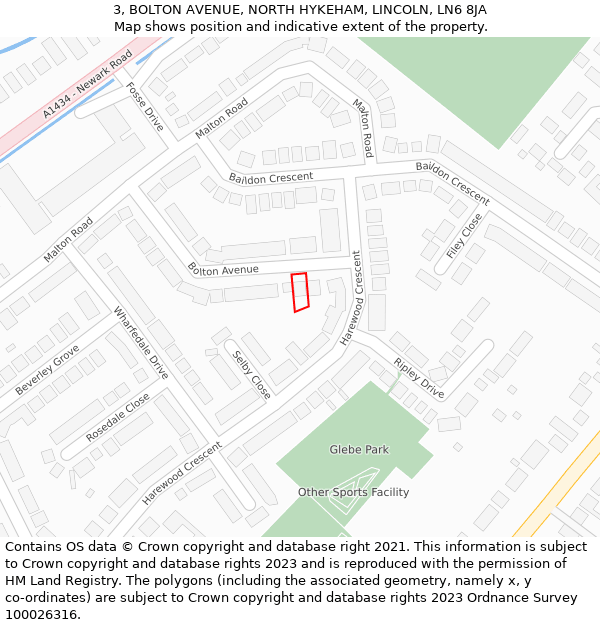 3, BOLTON AVENUE, NORTH HYKEHAM, LINCOLN, LN6 8JA: Location map and indicative extent of plot