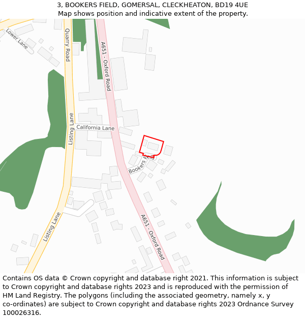3, BOOKERS FIELD, GOMERSAL, CLECKHEATON, BD19 4UE: Location map and indicative extent of plot