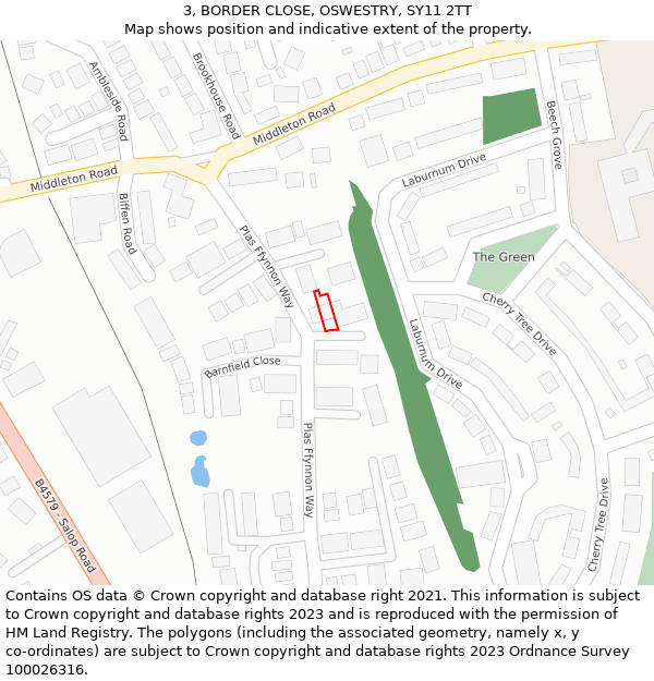 3, BORDER CLOSE, OSWESTRY, SY11 2TT: Location map and indicative extent of plot