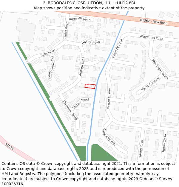 3, BORODALES CLOSE, HEDON, HULL, HU12 8RL: Location map and indicative extent of plot