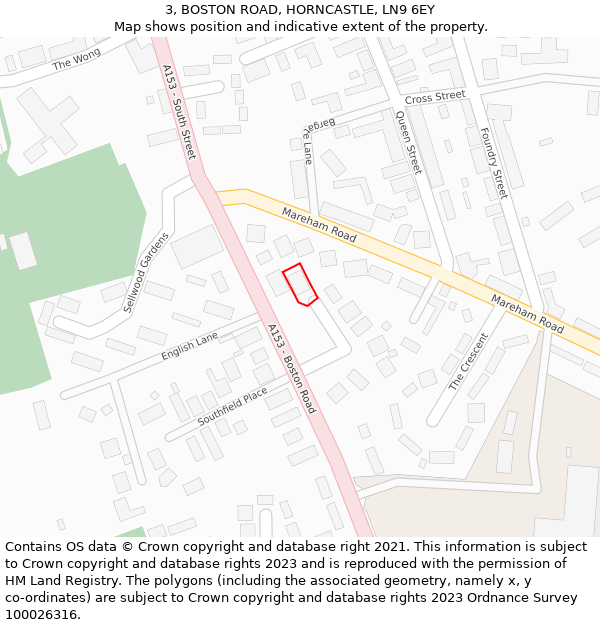 3, BOSTON ROAD, HORNCASTLE, LN9 6EY: Location map and indicative extent of plot