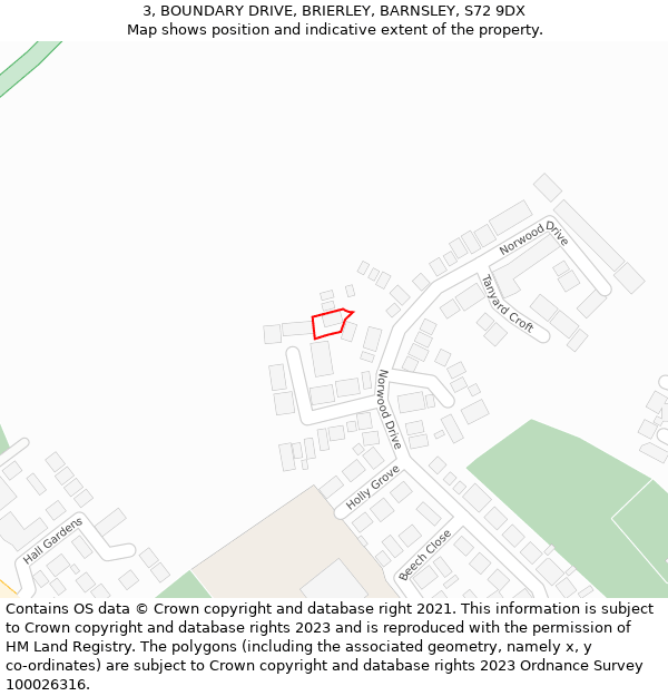 3, BOUNDARY DRIVE, BRIERLEY, BARNSLEY, S72 9DX: Location map and indicative extent of plot