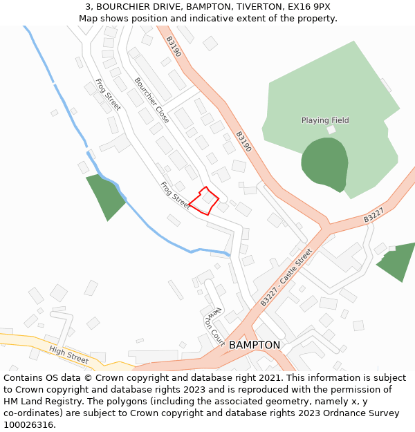 3, BOURCHIER DRIVE, BAMPTON, TIVERTON, EX16 9PX: Location map and indicative extent of plot