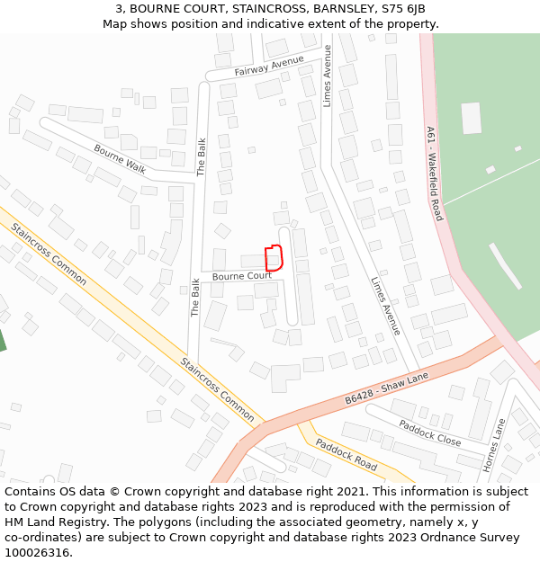 3, BOURNE COURT, STAINCROSS, BARNSLEY, S75 6JB: Location map and indicative extent of plot