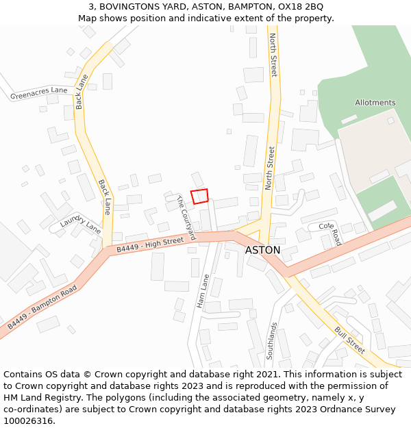 3, BOVINGTONS YARD, ASTON, BAMPTON, OX18 2BQ: Location map and indicative extent of plot