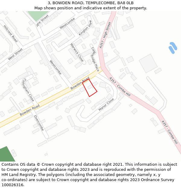 3, BOWDEN ROAD, TEMPLECOMBE, BA8 0LB: Location map and indicative extent of plot