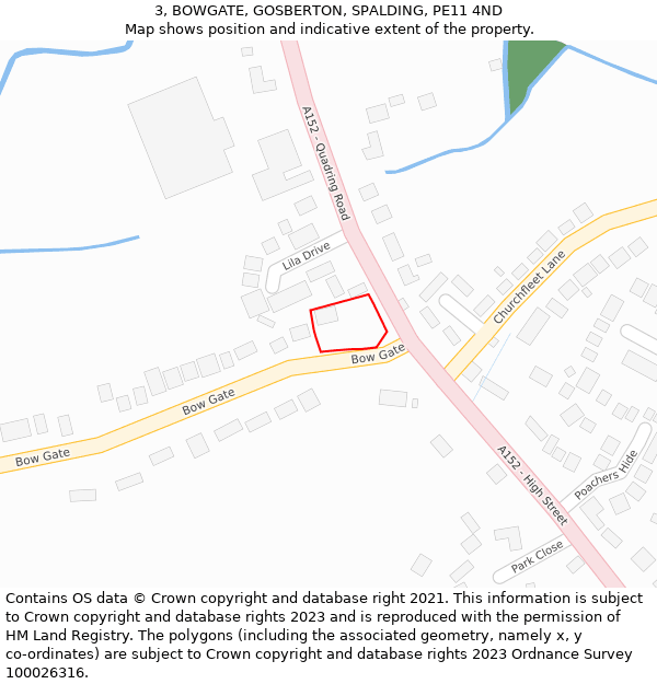 3, BOWGATE, GOSBERTON, SPALDING, PE11 4ND: Location map and indicative extent of plot