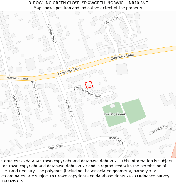 3, BOWLING GREEN CLOSE, SPIXWORTH, NORWICH, NR10 3NE: Location map and indicative extent of plot