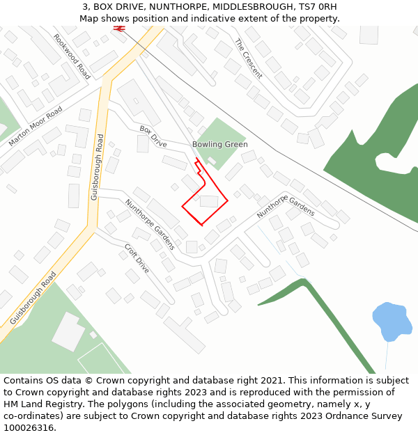 3, BOX DRIVE, NUNTHORPE, MIDDLESBROUGH, TS7 0RH: Location map and indicative extent of plot
