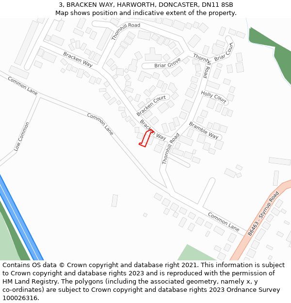 3, BRACKEN WAY, HARWORTH, DONCASTER, DN11 8SB: Location map and indicative extent of plot