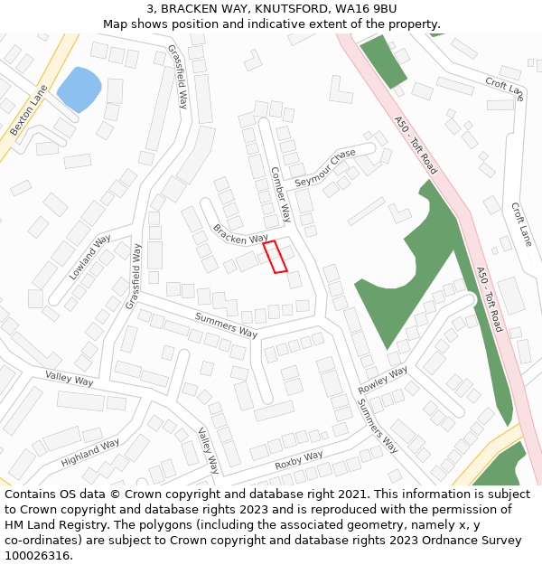 3, BRACKEN WAY, KNUTSFORD, WA16 9BU: Location map and indicative extent of plot