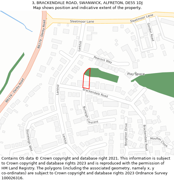 3, BRACKENDALE ROAD, SWANWICK, ALFRETON, DE55 1DJ: Location map and indicative extent of plot