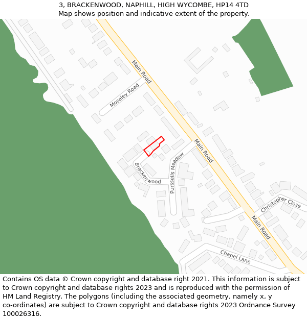 3, BRACKENWOOD, NAPHILL, HIGH WYCOMBE, HP14 4TD: Location map and indicative extent of plot