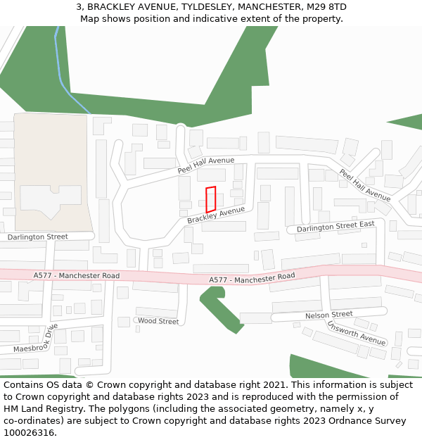 3, BRACKLEY AVENUE, TYLDESLEY, MANCHESTER, M29 8TD: Location map and indicative extent of plot